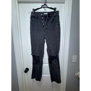 PacSun Womens Size 27 Black Distressed Straight Leg Jeans Button Fly High Rise